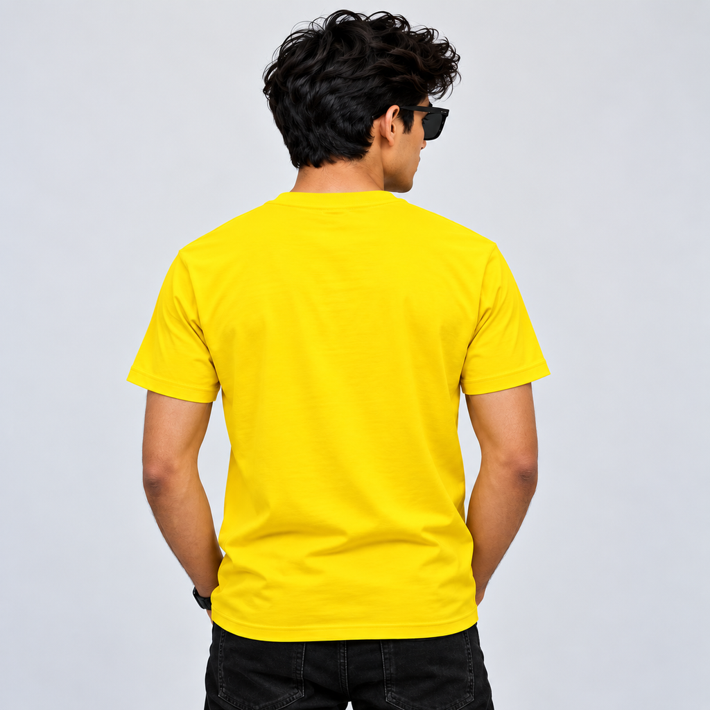 Regular medium size yellow plain t-shirt for men