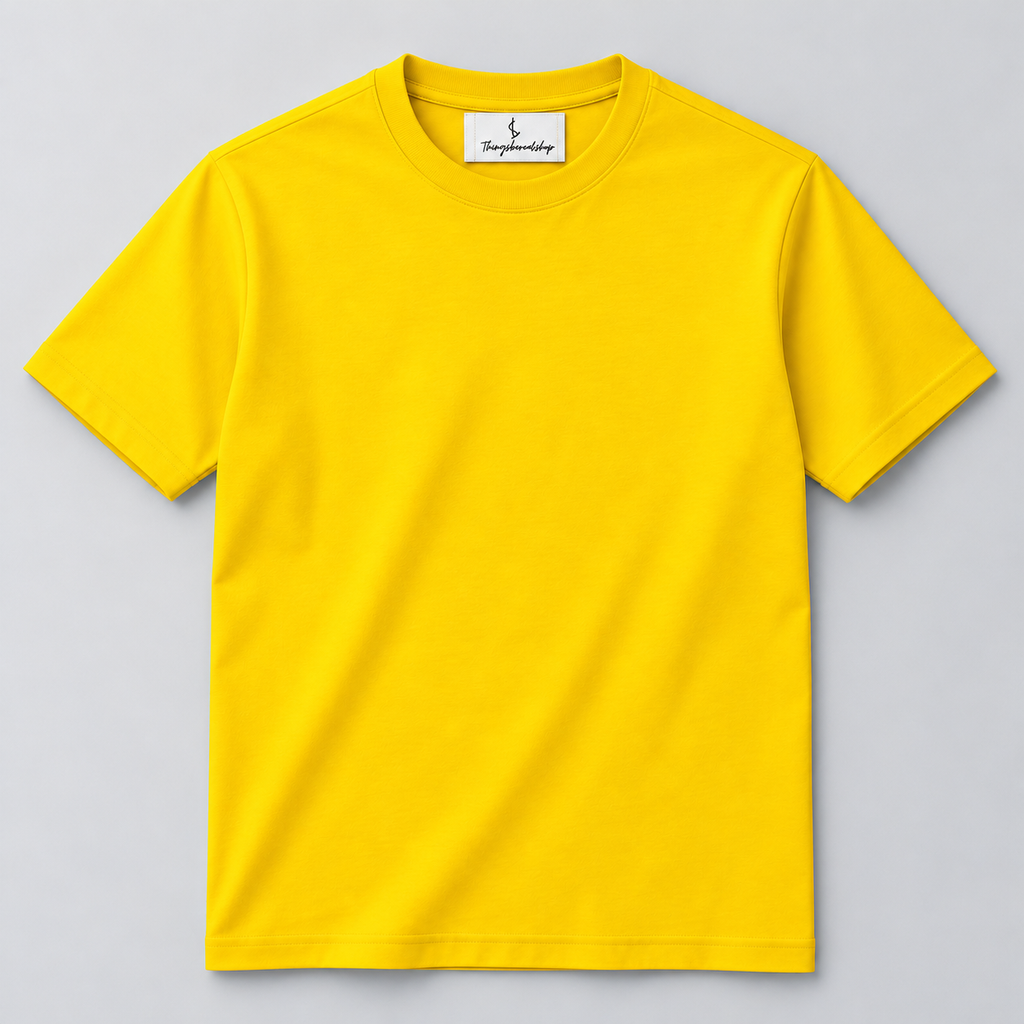 Regular medium size yellow plain t-shirt for men